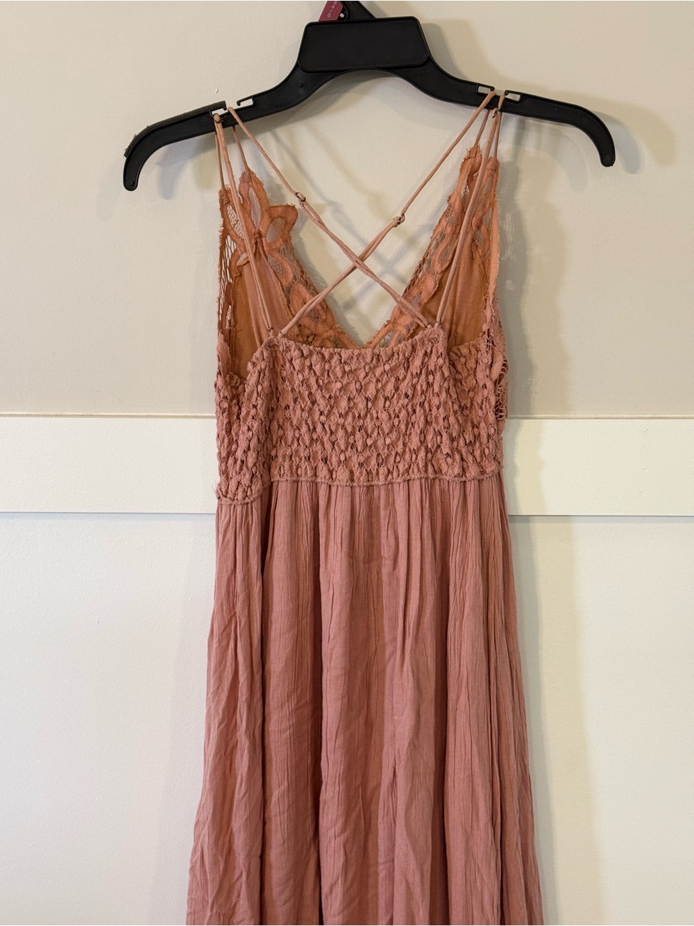 Free People Adella Maxi Slip Dress Pink Lace Boho Criss Cross Back - Picture 6 of 6